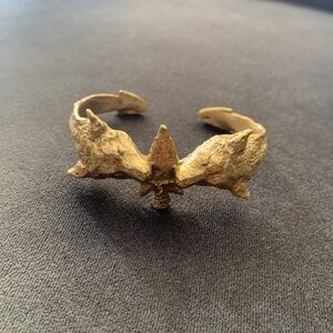 Handmade Brass Cuff wolf and arrowhead adjustable